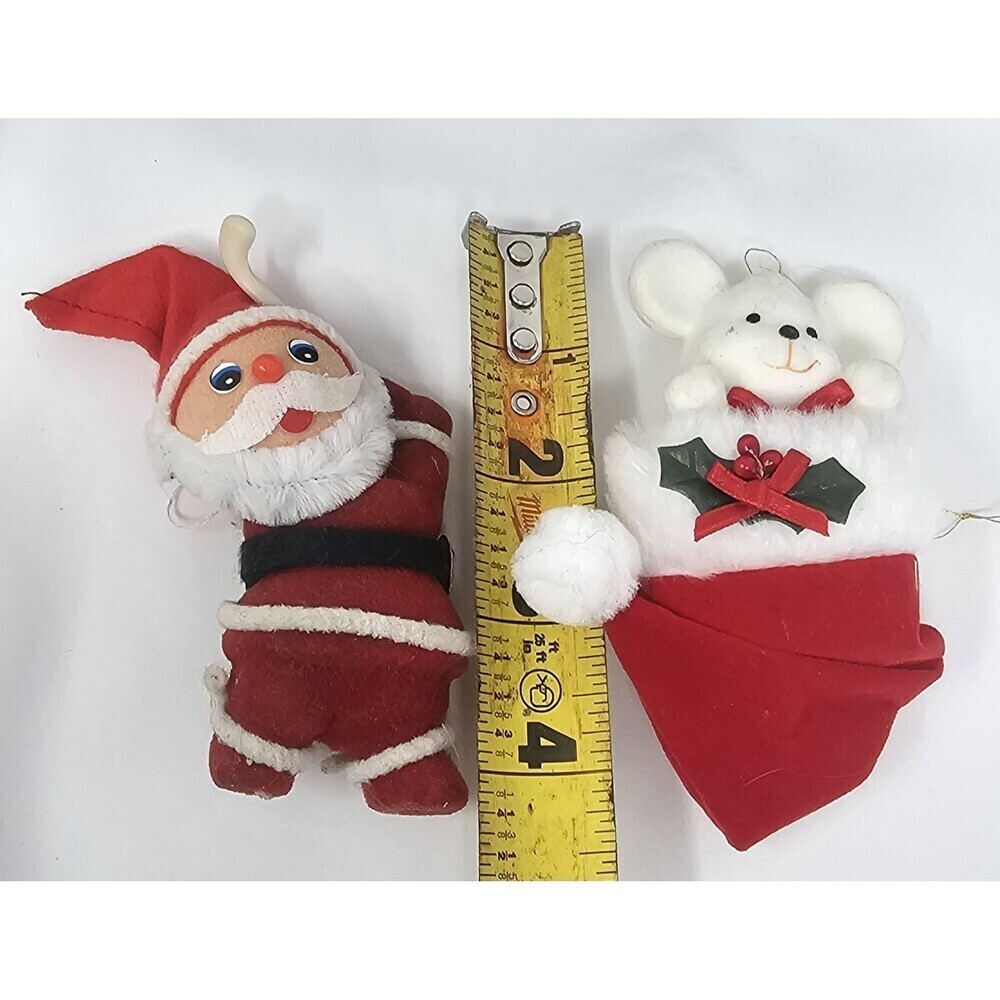 Lot of 2 Vintage Flocked Felt Mouse & Santa Christmas Tree Ornaments 4.5" - Picture 7 of 8